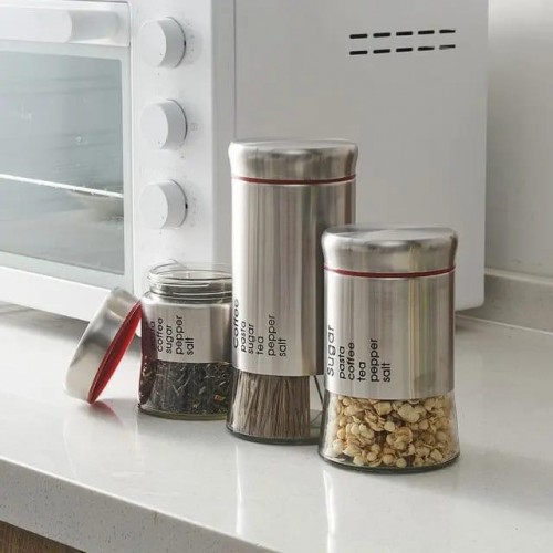 Boîte de rangement avec couvercle - 3 pièces stockage de sucre, café et thé