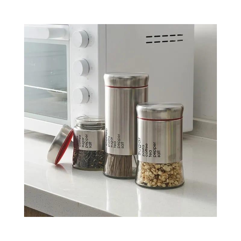 Boîte de rangement avec couvercle - 3 pièces stockage de sucre, café et thé