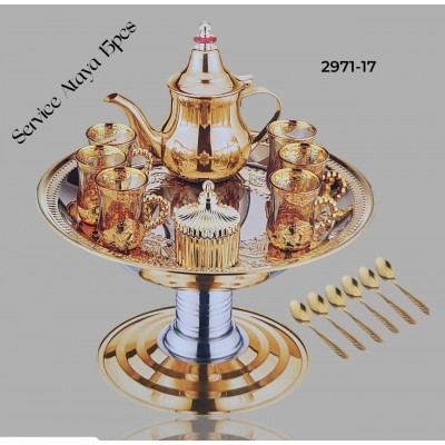 Ensemble Théière  - plateau - sucrier doré 15 pcs