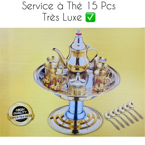Ensemble Théière  - plateau - sucrier doré 15 pcs 2