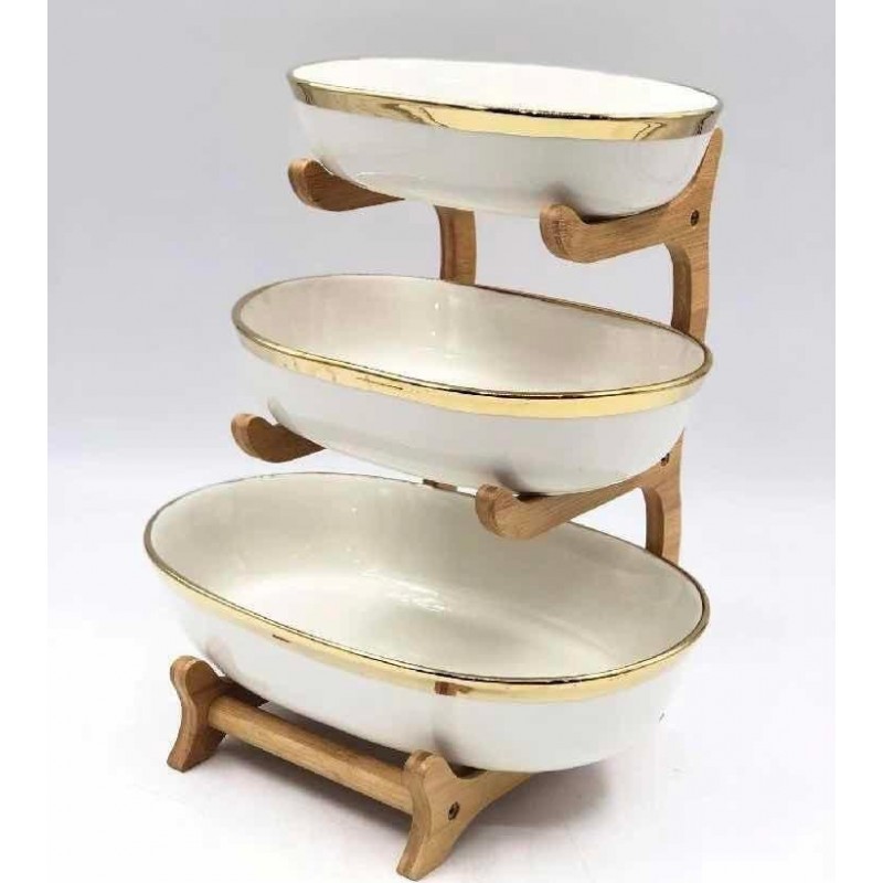 Présentoir 3 étages porcelaine modernes doré