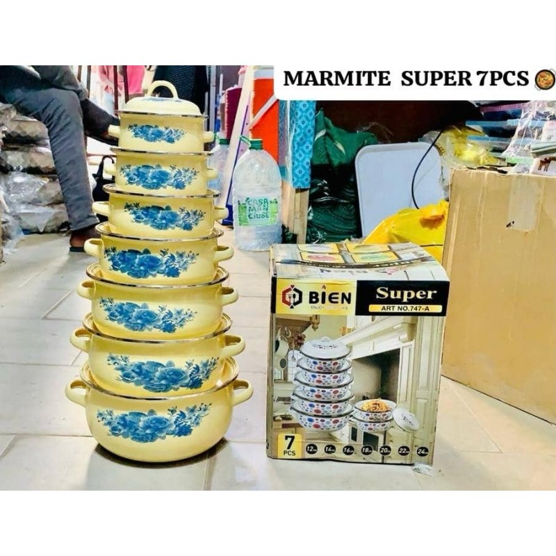 Batterie de cuisine émaillée, lot de 7  bols traditionnel Pour Nourriture Blanc Fleurie