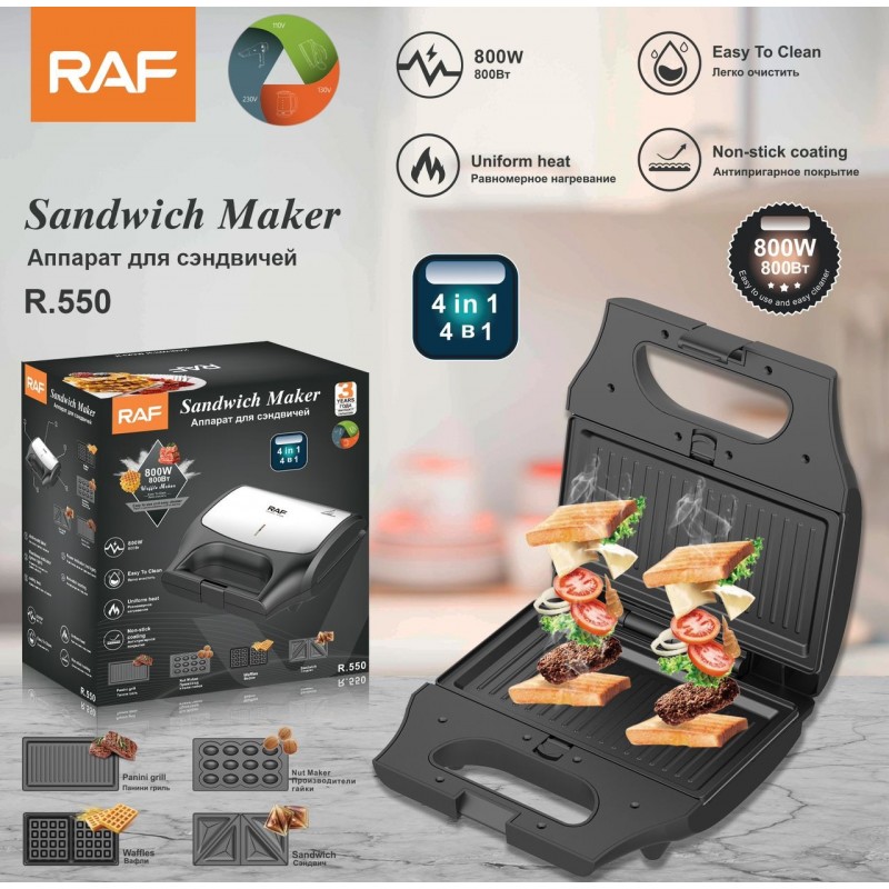 Machine à sandwich 4 tranches 4 en 1, gaufrier, grill panini,