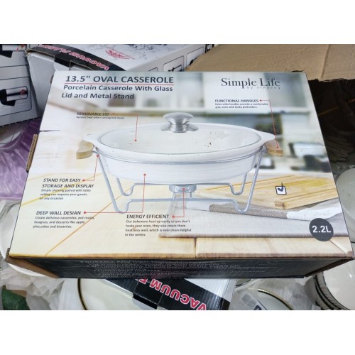 chafing Dish pour servir chaud  céramique Couvercle en verre 2.2L 2