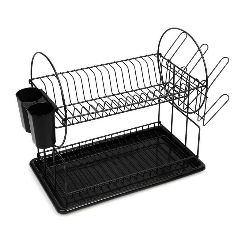 Égouttoir à vaisselle à 2 niveaux avec égouttoir, porte-couverts et porte-gobelet