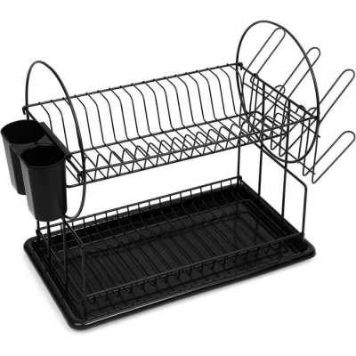 Égouttoir à vaisselle à 2 niveaux avec égouttoir, porte-couverts et porte-gobelet