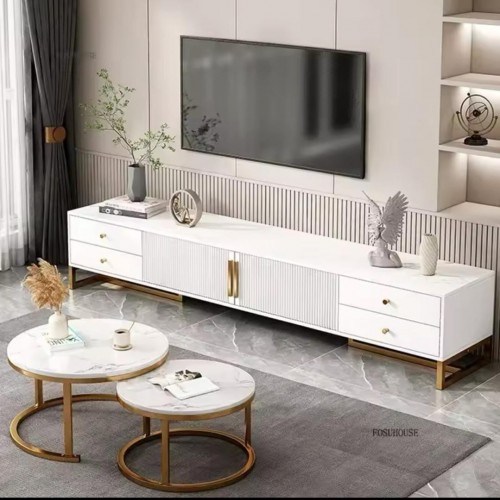 2 pièces Meuble TV de luxe blanc avec Table basse  élégant
