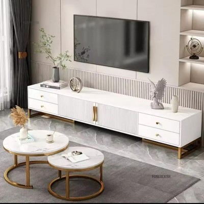 Meuble TV de luxe blanc avec Table basse  élégant 2 pièces