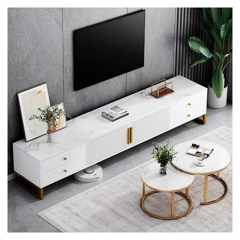 Meuble TV de luxe blanc avec Table basse  élégant 2 pièces