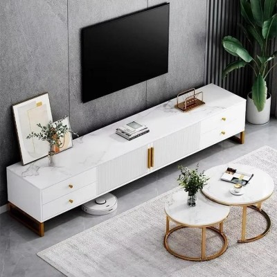 Meuble TV de luxe blanc avec Table basse  élégant 2 pièces