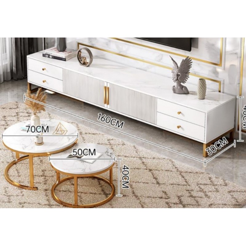 Meuble TV de luxe blanc avec Table basse  élégant 2 pièces