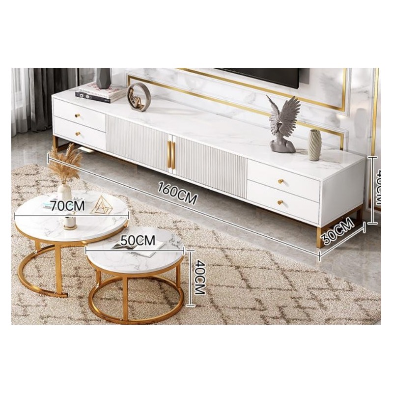 Meuble TV de luxe blanc avec Table basse  élégant 2 pièces