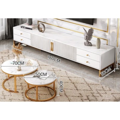 Meuble TV de luxe blanc avec Table basse  élégant 2 pièces