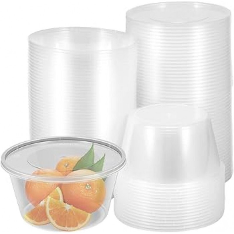 Lot 50 Pcs Pot  en Plastique  Ronde 500 Ml  avec Couvercle