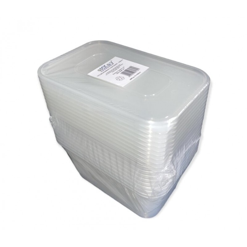 Lot 50 barquettes rectangulaires en plastique avec couvercles 500ML