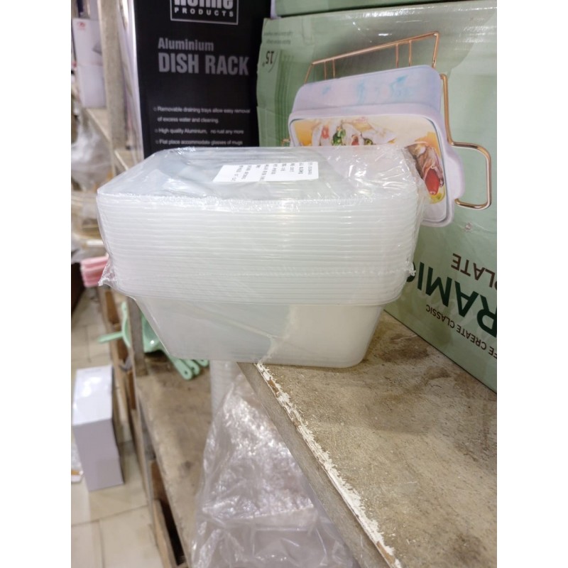 Lot 50 barquettes rectangulaires en plastique avec couvercles 500ML