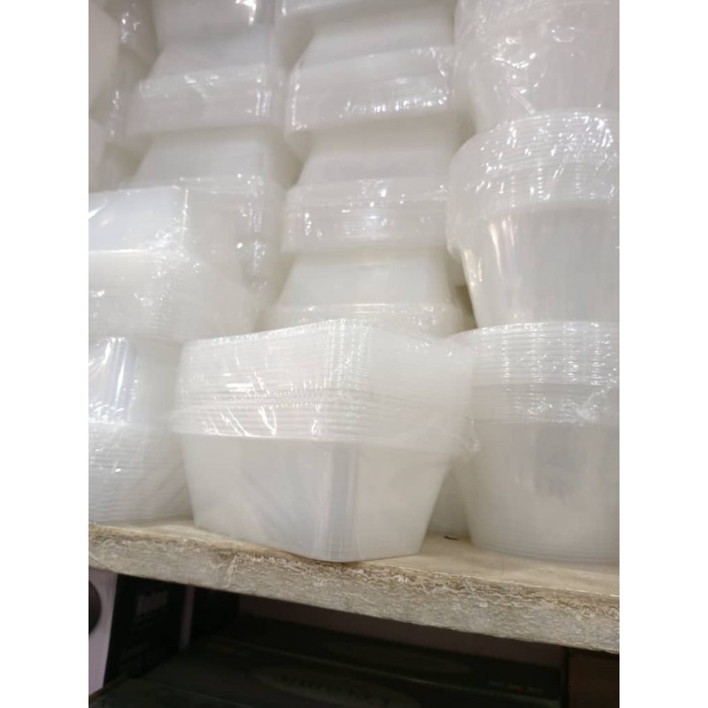 Lot 50 barquettes rectangulaires en plastique avec couvercles 500ML