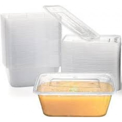 Lot 50 barquettes rectangulaires en plastique avec couvercles 500ML