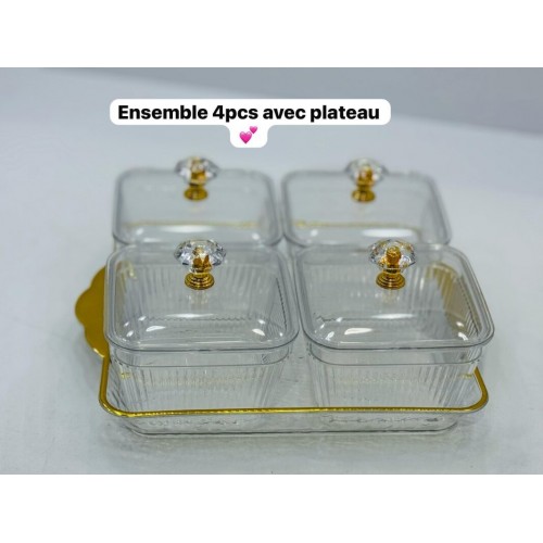 Plats de service 4 compartiments en acrylique + plateau – Élégance et praticité pour vos présentations 2