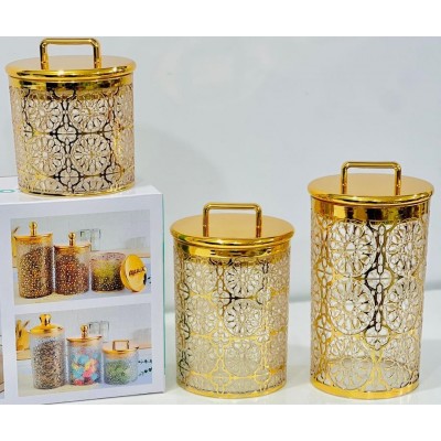 Lot de 3 Bocaux en Acrylique Doré – Luxe et Fonctionnalité pour votre Cuisine