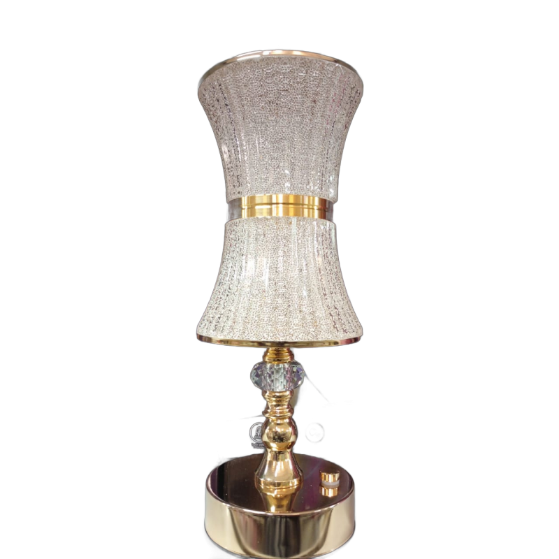 Lampe de Table Rechargeable LED – Abat-Jour Texturé, Base Dorée et Luminosité Réglable