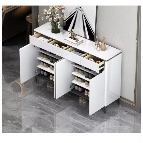 Armoire à Chaussures Blanche Élégante – Dessus en Marbre et Design Minimaliste 2