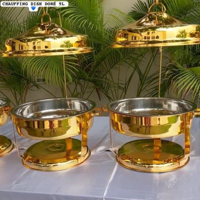 Plat Chauffant Doré de 9 Litres – Acier Inoxydable, Design Élégant pour Buffets et Événements