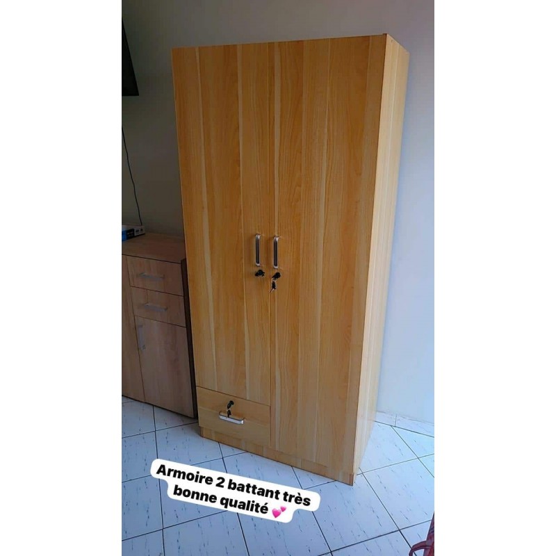 Armoire 2 Portes Bois  avec Étagères & Tiroir -  Moderne