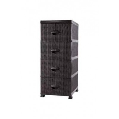 Meuble Rangement 4 Tiroirs Plastique Tressé Beige - Organisation Verticale Moderne