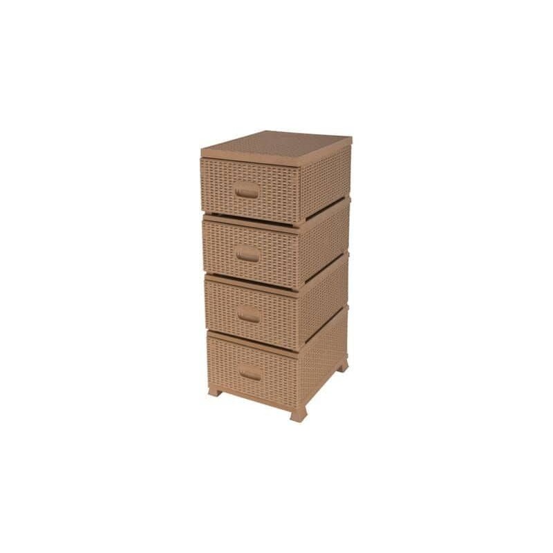 Meuble Rangement 4 Tiroirs Plastique Tressé Beige - Organisation Verticale Moderne