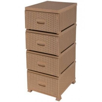 Meuble Rangement 4 Tiroirs Plastique Tressé Beige - Organisation Verticale Moderne