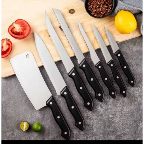 Ensemble Premium de 7 Couteaux de Cuisine en Acier Inoxydable avec Planche à Découper en Bois
