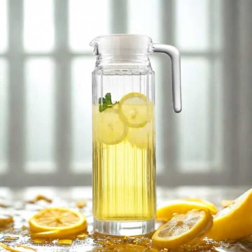Carafe Rectangulaire en Verre - Cannelures & Couvercle 1100ML (Forme Épurée et Pratique)