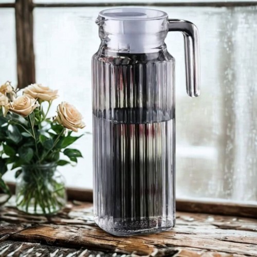 Carafe Rectangulaire en Verre - Cannelures & Couvercle 1100ML (Forme Épurée et Pratique) 2