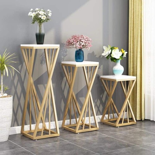 Set de 3 Tables Basses Décoratives en Métal Doré & Marbre Blanc - Supports Multifonctions Élégants (Différentes Tailles)