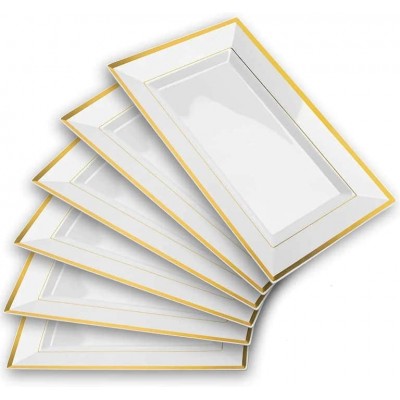 Lot de 10 plateaux rectangulaires blancs à bord doré – Élégance et praticité