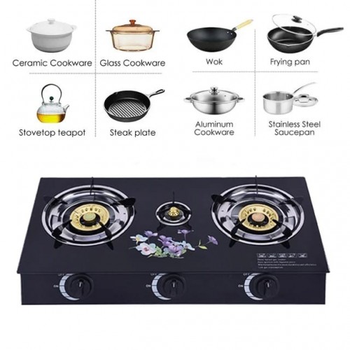 Gazinière Réchaud Gaz en Verre trempé- 3 Feux