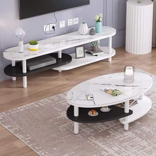 Duo Moderne : Table Basse & Meuble TV Blanc/Noir – Élégance Minimaliste