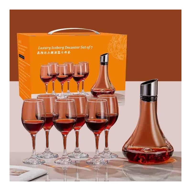 Set de 7 Pièces – Carafe & Verres à Vin Ambrés – Élégance et Raffinement
