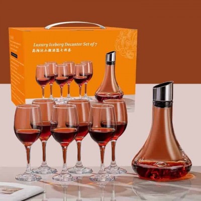 Set de 7 Pièces – Carafe & Verres à Vin Ambrés – Élégance et Raffinement