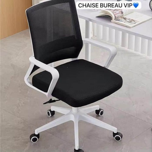 Chaise de bureau ergonomique noire et blanche – Dossier en maille respirant & siège moelleux