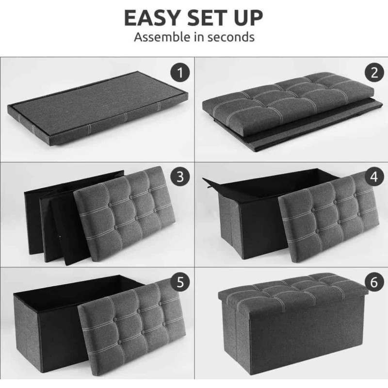 Pouf Rectangulaire Pliable en Tissu  avec Rangement Intégré