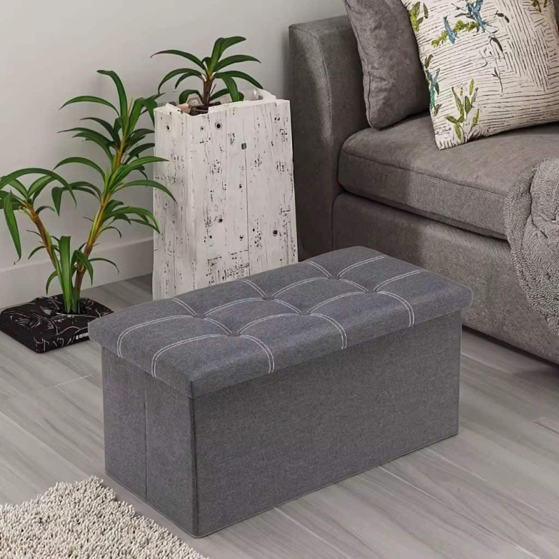 Pouf Rectangulaire Pliable en Tissu  avec Rangement Intégré