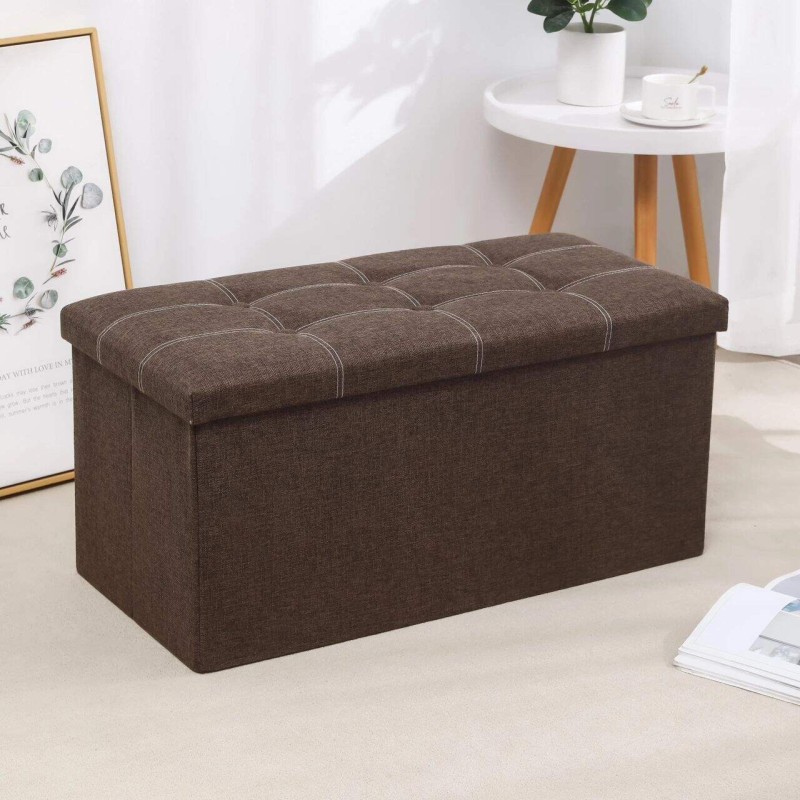 Pouf Rectangulaire Pliable en Tissu  avec Rangement Intégré