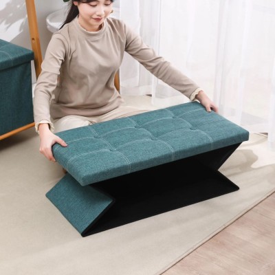 Pouf Rectangulaire Pliable en Tissu  avec Rangement Intégré