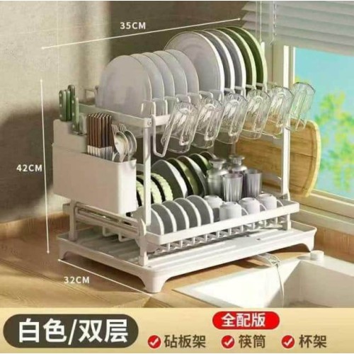 Égouttoir à Vaisselle Blanc 2 Niveaux Pliable – Séchoir Cuisine avec Drainage Rotatif 360° et Bac à Couverts