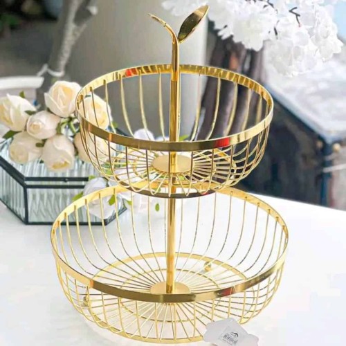 Panier à Fruits en Métal Doré à 2 Niveaux – Élégance et Rangement pour votre Cuisine 2