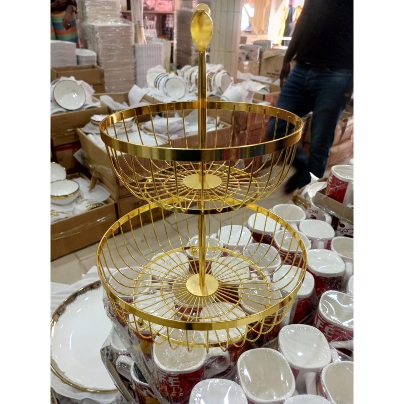 Panier à Fruits en Métal Doré à 2 Niveaux – Élégance et Rangement pour votre Cuisine