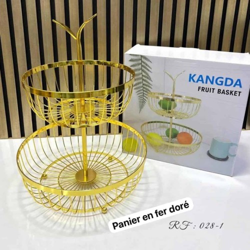 Panier à Fruits en Métal Doré à 2 Niveaux – Élégance et Rangement pour votre Cuisine