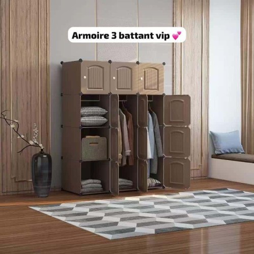 Armoire modulaire en plastique 3 portes – Marron ou blanc